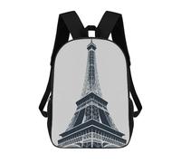 sinyumoney Eiffel Tower Illustration 3D Printed Kids School Bag Rucksacks Children's School Fashion Casual Back Pack High Capacity Travel Book Bags Backpack for Kids 17inch