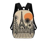 sinyumoney Eiffel Tower Illustration with Tropical Plants School Bags Large Water Resistant Laptop Backpack for Boys/Girls/Teenagers 17inch