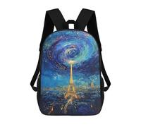 sinyumoney Eiffel Tower Night Sky Painting Rucksacks 3D Printed Children 17inch Backpacks Fashion Casual Daypack Travel Bags Outdoor Casual Daypack for Boy And Girl