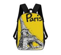 sinyumoney Eiffel Tower Paris Yellow Sketch Children's Backpacks School Backpack 3D Printed Backpack for Kids Travel Rucksacks Book Bags Kids School Bag 17inch