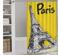 sinyumoney Eiffel Tower Paris Yellow Sketch Shower Curtain for Bathroom Daily Household Stylish Washable Shower Curtains Mould Proof for Bathroom Bathtub Apartment Decor 53.54x70.87Inch（136x180cm）