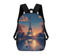 sinyumoney Eiffel Tower Reflections Rucksacks 3D Printed Children 17inch Backpacks Fashion Casual Daypack Travel Bags Outdoor Casual Daypack for Boy And Girl