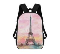sinyumoney Eiffel Tower Watercolor Children's Backpacks Kids Fun School Bag Boys Backpack Travel Bag Student Schoolbag Book Stationery Bag Chool Bags 17inch