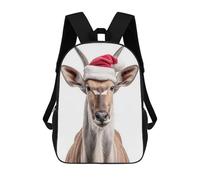 sinyumoney Eland Antelope Wearing Santa Hat Backpacks Kids School Backpack School Bag 3D Printed School Bag for Boys Elementary And Middle School Students 17inch