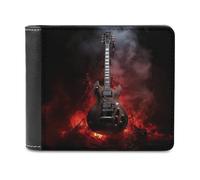sinyumoney Electric Guitar in Flames 3D Print PU Leather Wallet Slots ID Window Slim Elegant Leather Wallet Craftsmanship Gifts 11.7cm*9.5cm