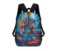 sinyumoney Electric Guitar with Skull And Flames Art Print Backpack School Bag Rucksack Casual Daypacks School Work Travel Bag for Teenage Girls Boys Women Men 17inch