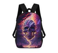 sinyumoney Electric Skull Art Print 17 Inch Backpacks Kids Schoolbag,3D Printed Elementary And Middle School Students Backpacks for Boys Girls
