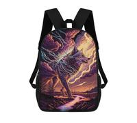 sinyumoney Electric Wolf Art Print 3D Printed Children's 17 Inch Backpacks 3D Printed Casual School Bag for Boys Elementary And Middle