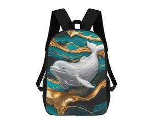 sinyumoney Elegant Beluga Whale with Golden Accents Backpack with Pocket 3D Printed Backpacks, Travel Rucksacks Book Bags Kids School Bag 17inch