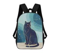 sinyumoney Elegant Black Cat Illustration with Gold Accents Children's Backpacks School Backpack 3D Printed for Kids Travel Rucksacks Book Bags Kids 17inch School Bag