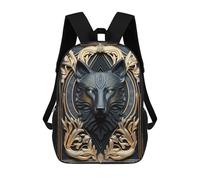 sinyumoney Elegant Black Golden Wolf 17 Inch School Bag Backpack Teen Schoolbag 3D Printing Adjustable Schoolbag Fashion Pocket Bag for Kids Boys Girls Students