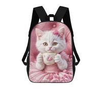 sinyumoney Elegant Cat with Tea Cup Kids Backpack Girls 3D School Bags Children's 17 Inch Rucksack Toddler Schoolbag,Casual Daypacks Fashion Bookbag Bag