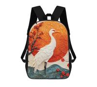 sinyumoney Elegant Crane Sunset Artwork Rucksacks 3D Printed Children 17inch Backpacks Fashion Casual Daypack Travel Bags Outdoor Casual Daypack for Boy And Girl