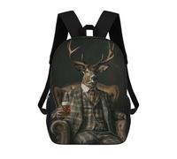 sinyumoney Elegant Elk 17 Inch School Bag Backpack Teen Schoolbag 3D Printing Adjustable Schoolbag Fashion Pocket Bag for Kids Boys Girls Students