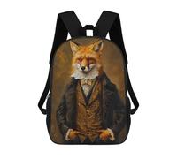 sinyumoney Elegant Fox Gentleman Portrait Backpacks Kids 17inch School Backpack School Bag 3D Printed School Bag for Boys Elementary And Middle School Students