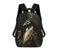sinyumoney Elegant Gilded Peacock With Champagne Kids Backpack, Kids School Bag 3D Printed School Backpacks for Boys And Teenager School Students 17inch