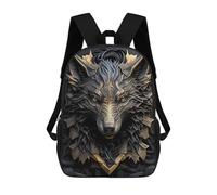 sinyumoney Elegant Golden Wolf Art 17 Inch Backpacks Kids Schoolbag,3D Printed Elementary And Middle School Students Backpacks for Boys Girls