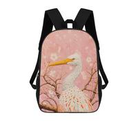 sinyumoney Elegant Heron with Cherry Blossoms 3D Printed 17inch Kids School Backpack School Bag Fashion Rucksacks for Boys Elementary And Middle School Students