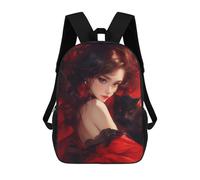 sinyumoney Elegant Red Dress with Black Cat School Bags Lightweight Schoolbag Dayback Bookbag College for Boys/Girls/Teenagers 17inch