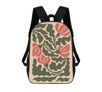 sinyumoney Elegant Red Floral Illustration - Botanical Wall Art with Hand-Drawn Flowers Children's School Backpack Fashion Casual Children's Backpacks 3D Printed School Bags Boy Large Backpack 17inch