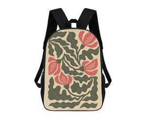 sinyumoney Elegant Red Floral Illustration - Botanical Wall Art with Hand-Drawn Flowers Children's School Backpack Fashion Casual Children's Backpacks 3D Printed School Bags Boy Large Backpack 17inch