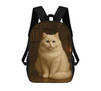 sinyumoney Elegant White Cat by Fireplace Kids Backpack Fashion Fun Backpack Book Bag for Boys And Teenager 3D Printed School Bags for Boys 17inch