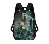 sinyumoney Elegant White Lilies with Teal Drapery Backpack School Secondary Causal Travel High School Bags for Campus Outdoor Travel Sports 17inch