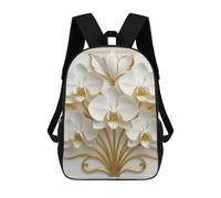 sinyumoney Elegant White Orchids with Golden Accents School Bag 3D Printed Children's School Backpack Casual Fashion Travel Backpacks for Kids School Students 17inch