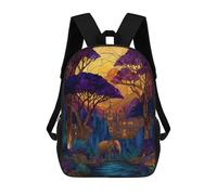 sinyumoney Elephant And Castle Stained Glass Art School Backpack Rucksack Casual Daypacks School Work Travel Bag for Camping Outdoor Adventures And Daily Travel 17inch