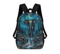 sinyumoney Elephant in Teal Forest with Moon Backpack School Lightweight Casual Daypack School Backpacks for Men, Women & Teenage Boys 17inch
