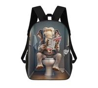sinyumoney Elephant on The Toilet School Bag Backpack Teen Schoolbag 3D Printing Adjustable Schoolbag Fashion Pocket Bag for Kids Boys Girls Students And Teenagers Fans 17inch