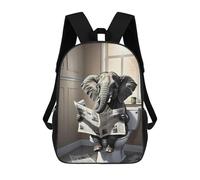 sinyumoney Elephant Reading Newspaper in Bathroom-1 Backpack 3D Print Kids Bag Elementary Students Daypack Lightweight School Bag for Children Girls Boys Nursery Lunch Pack 17inch