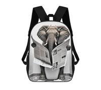 sinyumoney Elephant Reading Newspaper in Toilet 3D Printed School Bag Children's School Backpack Schoolbags Travel Backpacks Casual Fashion Bag for Kids School Students 17inch