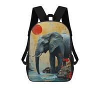 sinyumoney Elephant with Sunset School Backpack Secondary Causal Travel High School Bags for Campus Outdoor Travel Sports 17inch