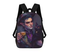 sinyumoney Elf Wizard with Black Cat And Tea Children's Backpacks School Backpack 3D Printed for Kids Travel Rucksacks Book Bags Kids 17inch School Bag