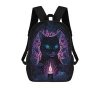 sinyumoney Enchanted Black Cat with Candle 3D Printed Children's School Backpack for Kids Travel Rucksacks Book Bags Kids School Bag 17inch