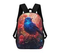 sinyumoney Enchanted Blue Bird Amidst Red Roses School Bag Backpack Teen Schoolbag 3D Printing Adjustable Schoolbag Fashion Pocket Bag for Kids Boys Girls Students And Teenagers Fans 17inch