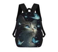 sinyumoney Enchanted Butterfly Cat Art Print -2 Backpack School Bag Daypacks Business Backpack Water Resistant Bookbag for Girls Boys Teenage 17inch