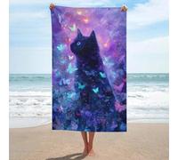 sinyumoney Enchanted Butterfly Cat Art Print Bathroom Towels Set for Smooth Skin Quick Drying Durable Beach Towel Beach & Swimming Pool 130cm*80cm