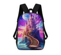 sinyumoney Enchanted Castle by The Sea 3D Printed School Bag Children's School Backpack Schoolbags Travel Backpacks Casual Fashion Bag for Kids School Students 17inch