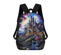 sinyumoney Enchanted Castle in Fantasy Forest 3D Printed School Bag Children's School Backpack Schoolbags Travel Backpacks Casual Fashion Bag for Kids School Students 17inch