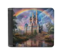 sinyumoney Enchanted Castle with Rainbow Reflection 3D Print Clutch Purse Credit Card Holder Leather RFID Banknote Compartments Fashion Slim Wallets 11.7cm*9.5cm
