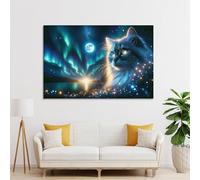 sinyumoney Enchanted Celestial Cat Night Scene Art Work for Home Walls for Rustic Bath Decor Canvas Art 12x18inch(30x45cm)