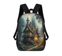 sinyumoney Enchanted Cottage in Misty Forest Backpacks Kids Student Schoolbag,3D Printed Backpacks,Elementary And Middle School Students Backpacks for Boys Girls 17inch