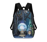 sinyumoney Enchanted Crystal Ball with Black Cat Backpacks, Kids Backpack Student School Bag 3D Printed Travel Backpacks Fashion Accessory Backpack Children Waterproof School Bags 17inch