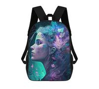 sinyumoney Enchanted Floral Portrait -3 School Bag Backpack Teen Schoolbag 3D Printing Adjustable Schoolbag Fashion Pocket Bag for Kids Boys Girls Students And Teenagers Fans 17inch