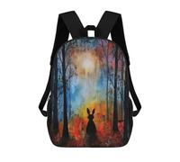 sinyumoney Enchanted Forest Bunny Kids School Backpack School Bag 3D Printed School Bag for Boys Elementary And Middle School Students 17inch