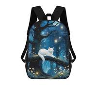 sinyumoney Enchanted Forest Cat Lanterns 3D Printed 17 Inch School Backpack Casual Children's Backpacks 3D Printed for Boys Elementary And Middle