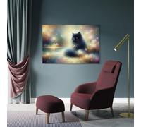 sinyumoney Enchanted Forest Cat Reflection Abstract Wall Art for Living Room for Toilet Bathroom Decor Large Pictures 24x36inch(60x90cm)