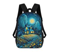 sinyumoney Enchanted Forest Cottage Rucksacks 3D Printed Children 17inch Backpacks Fashion Casual Daypack Travel Bags Outdoor Casual Daypack for Boy And Girl